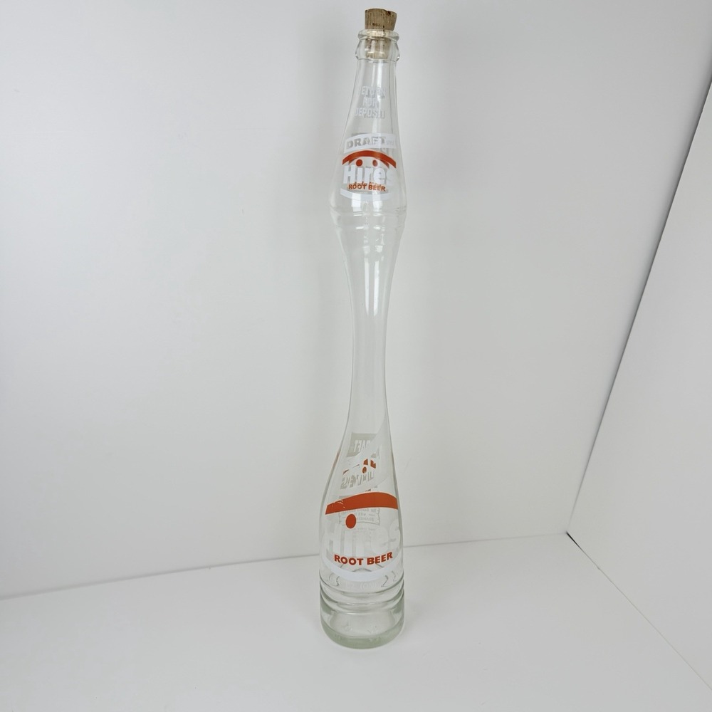 Vintage Hires Draft Style Root Beer Stretched Glass Bottle 16oz Cork